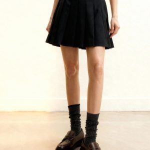 Satin Pleated Mini Skirt - Black