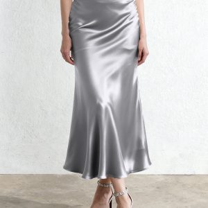 Liquid Satin Mermaid Maxi Skirt - Silver