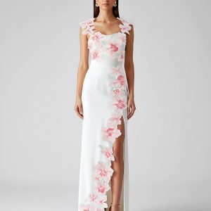 Flower Embroidered Dress - White/Pink
