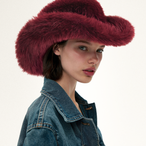 Elora Faux Fur Cowboy Hat - Burgundy