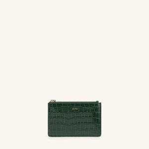Quinn Zipped Card Holder- Dark Green Croc