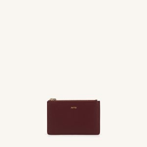 Quinn Zipped Card Holder- Burgundy Grained Vegan Leather