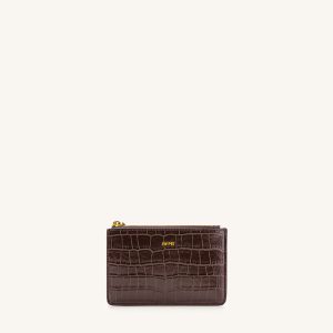 Quinn Zipped Card Holder - Brown Croc