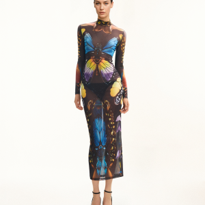 Butterfly Mesh Maxi Dress - Multicolor