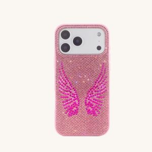 Artificial Crystal Angel Wings Phone Case - Pink