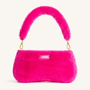 Eva Faux Fur Fabric Shoulder Bag - Hot Pink
