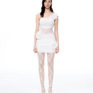 Isidore 3D Floral Wrinkles Mini Dress - White