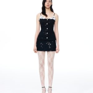 Seilena 3D Floral Sequin Mini Suits - Black