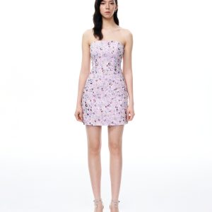Esme Floral Sequin Embroidered Mini Dress - Purple