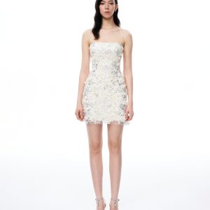 Lysandra 3D Floral Sequin Mini Dress - White