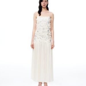 Galadriel 3D Floral Sequin Maxi Dress - White
