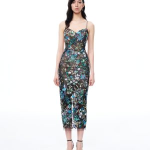 Isadora Floral Sequin Dress - Black Multi
