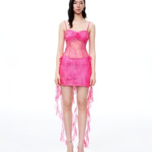 Selene 3D Floral Lace Mini Dress - Pink