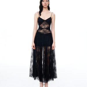 Indigo Floral Lace Dress - Black