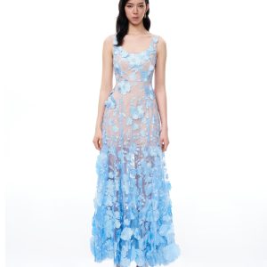 Clementine 3D Floral Embroidered Dress - Blue
