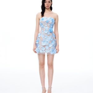 Elowen Floral Embroidered Mini Dress - Blue