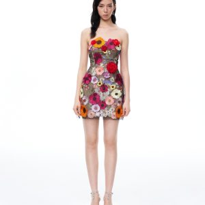 Cassian Floral Embroidered Mini Dress - Black Multi