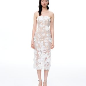 Lysandra 3D Floral Embroidered Maxi Dress - White