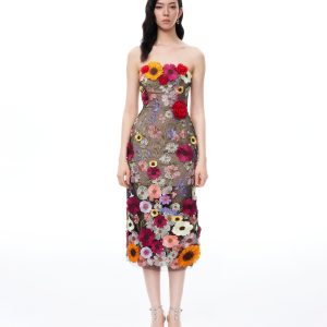 Isolde 3D Floral Embroidered Maxi Dress - Black Multi