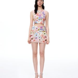 Valentino 3D Floral Embroidered Dress Set - Pastel Multi