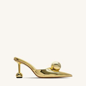 Sofia Sphere Heel Mules - Gold