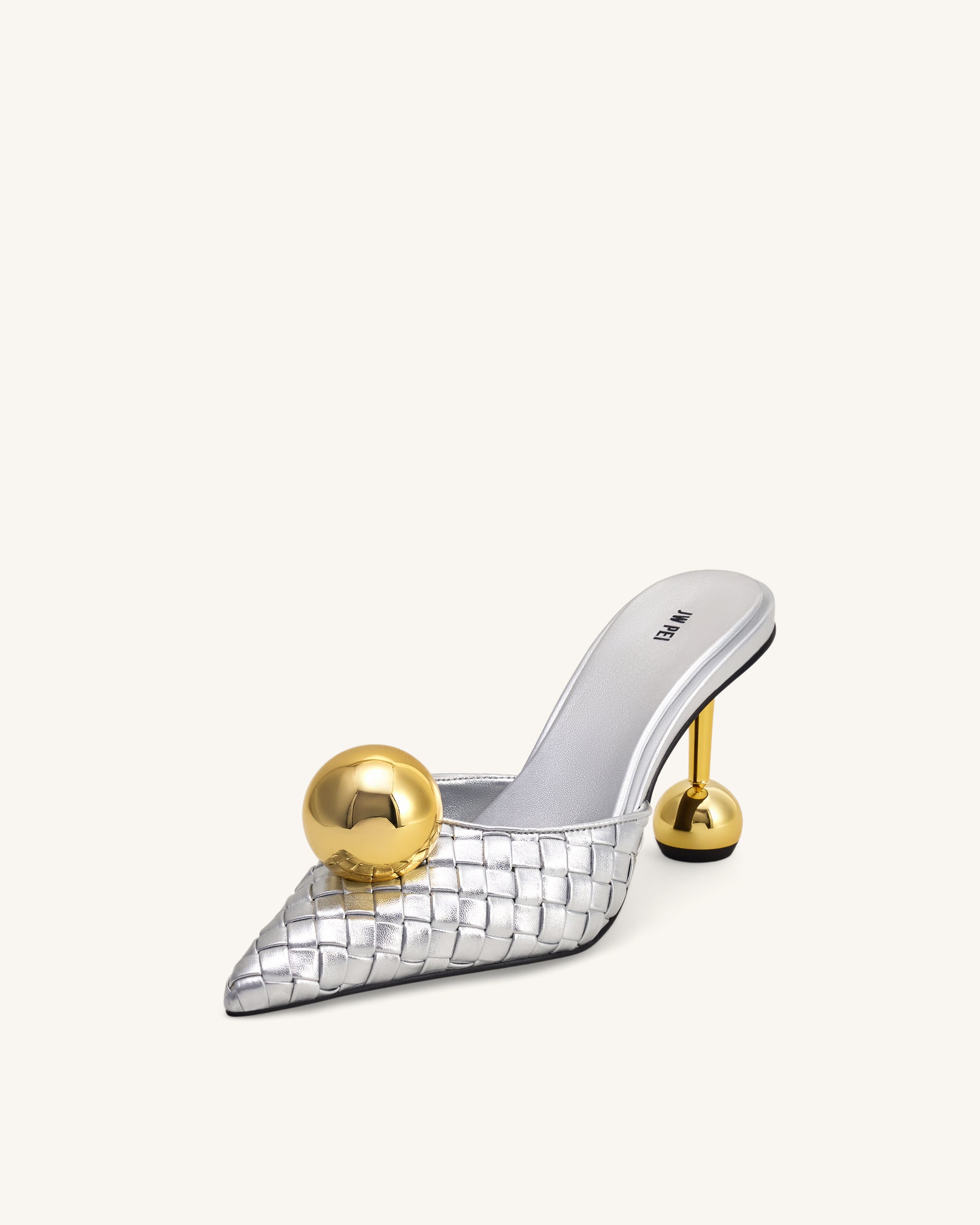 Sofia Woven Sphere Heel Mules - Silver & Gold - Image 6