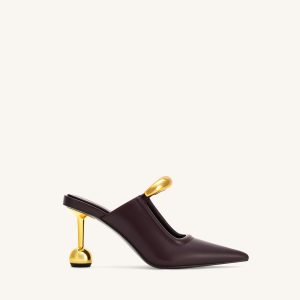 Sofia Metal Accent Sphere Heel Mules - Deep Burgundy