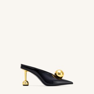 Sofia Angled Vamp Heel Mules - Black & Gold