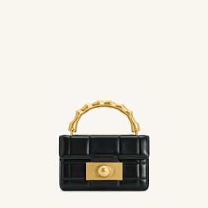 Kaia Bamboo Metal Handle Handbag - Black
