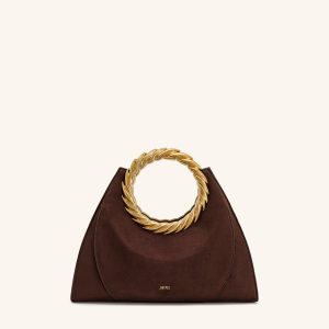 Amiya Leaf Handle Faux Suede Sculpture Bag - Mocha Brown