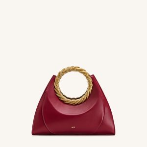 Amiya Leaf Handle Sculpture Bag - Wine Red