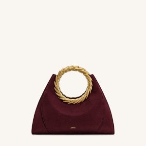 Amiya Leaf Handle Faux Suede Sculpture Bag - Merlot Red
