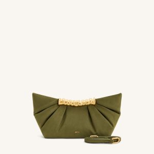 Leia Pleated Clutch - Dark Olive