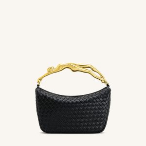 Jenny Woven Human-shaped Handle Handbag - Black