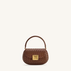 Zuri Hand Woven Round Top Handle Bag - Brown