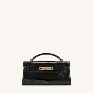 Noor Top Handle Bag - Black Croc