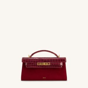 Noor Faux Suede Top Handle Bag - Red