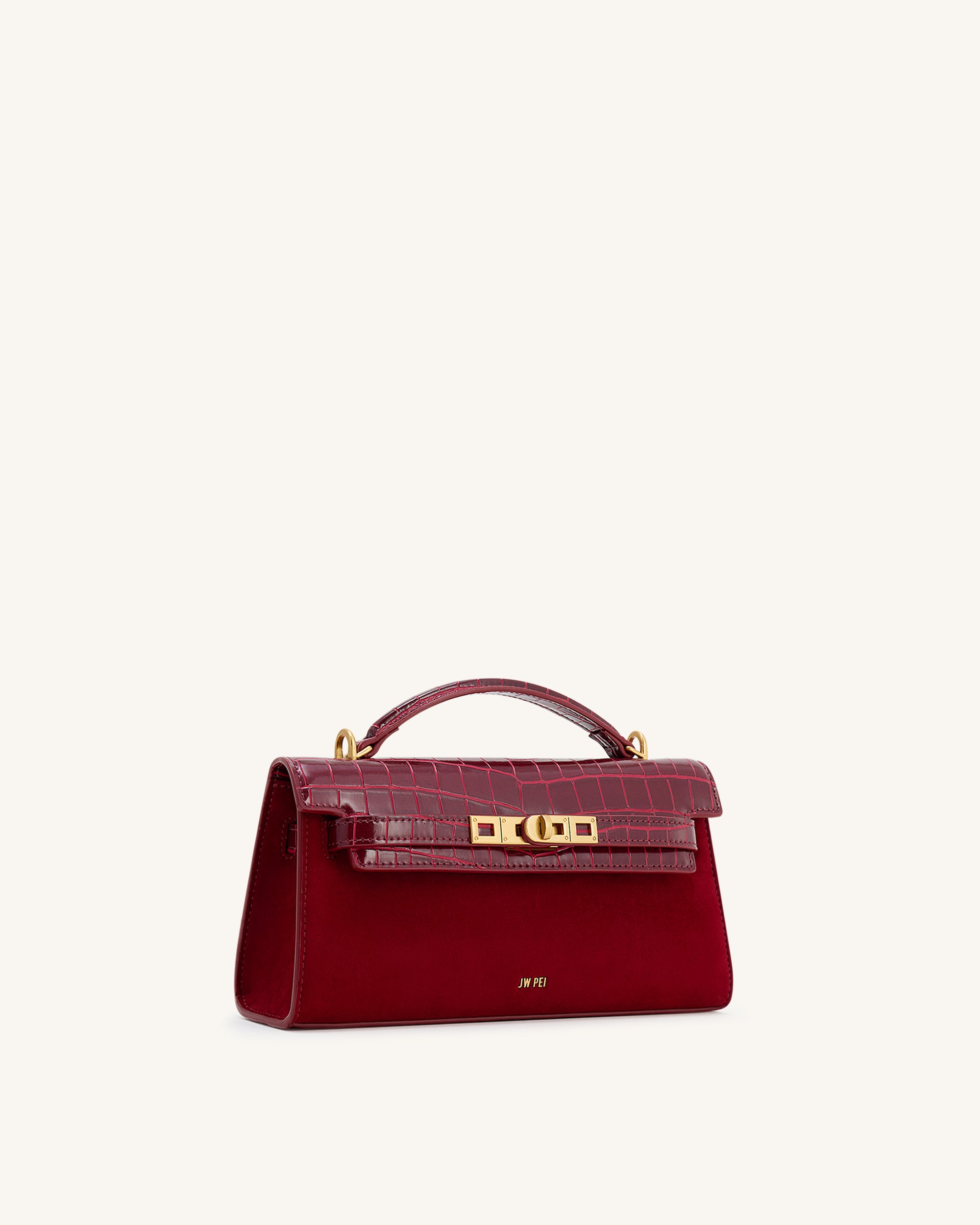 Noor Faux Suede Top Handle Bag - Red - Image 2