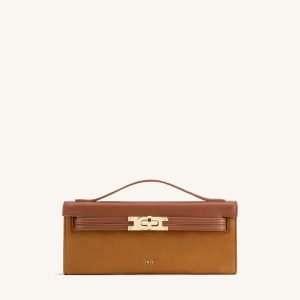 Bria Faux Suede Structured Top Handle Bag - Brown