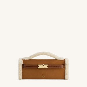 Bria Faux Suede Structured Top Handle Bag - Yellow Brown