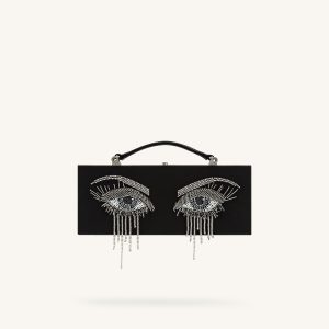 Vera Bead Decoration Rectangular Clutch Bag - Black