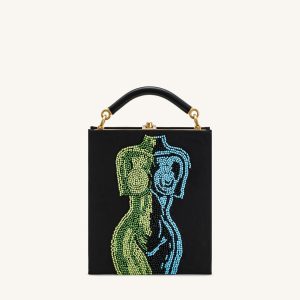 Elle Colorful Beaded Book Top Handle Bag - Black