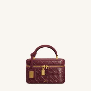 Cleo Woven Texture Box Shape Top Handle Bag - Claret