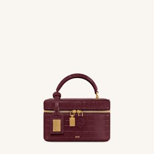 Cleo Box Shape Top Handle Bag - Claret Croc
