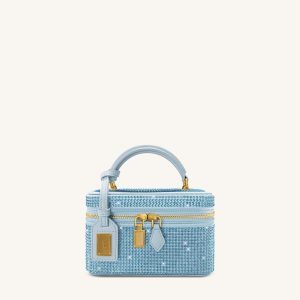 Cleo Artificial Crystal Box Shape Top Handle Bag - Blue