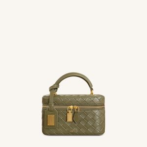 Cleo Woven Texture Box Shape Top Handle Bag - Olive Green