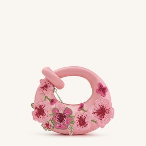 Abacus Embroidered Floral Mini Top Handle Bag - Pink