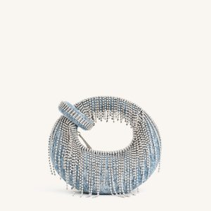 Abacus Denim Artificial Crystal Mini Top Handle Bag - Blue