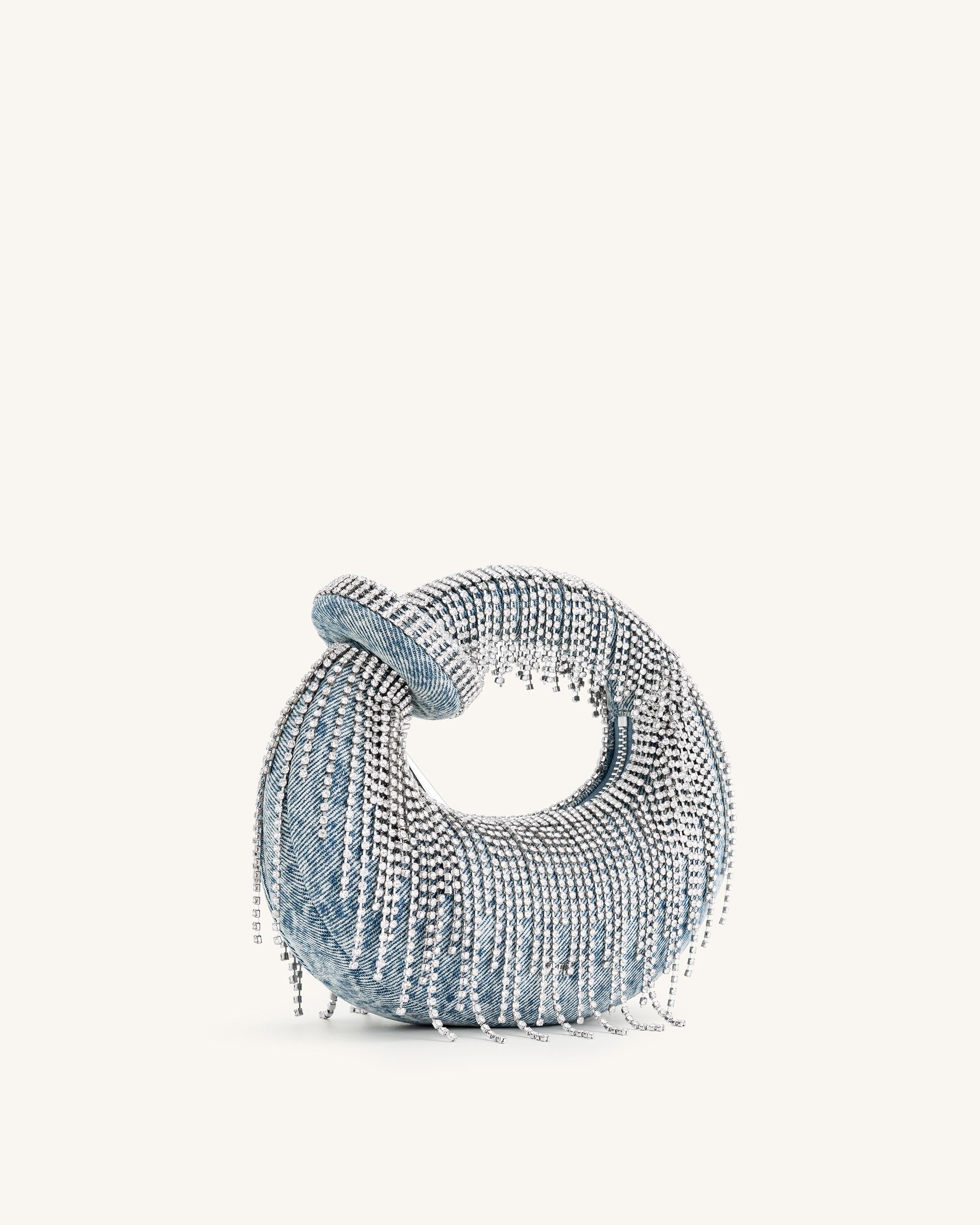 Abacus Denim Artificial Crystal Mini Top Handle Bag - Blue - Image 2