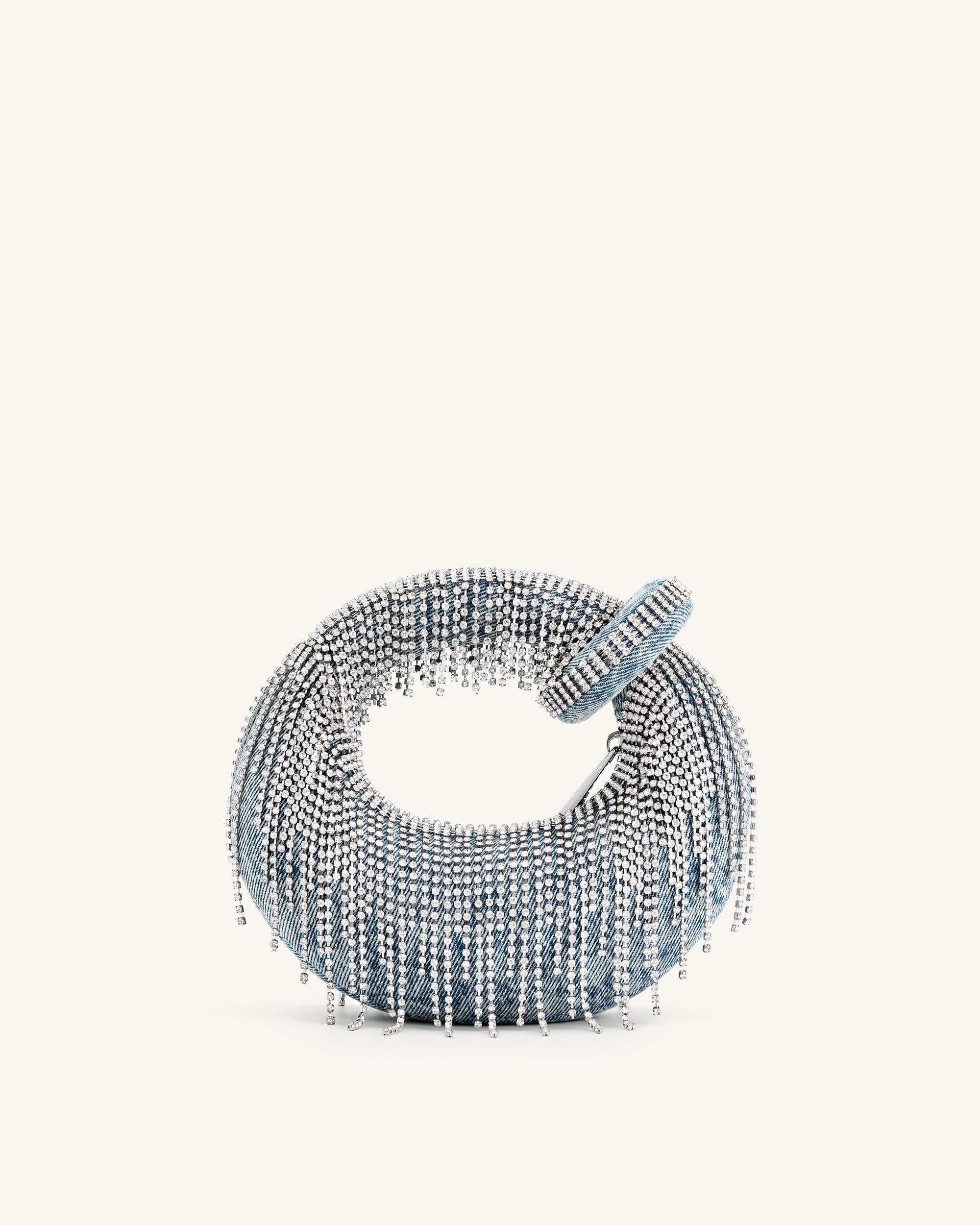 Abacus Denim Artificial Crystal Mini Top Handle Bag - Blue - Image 3